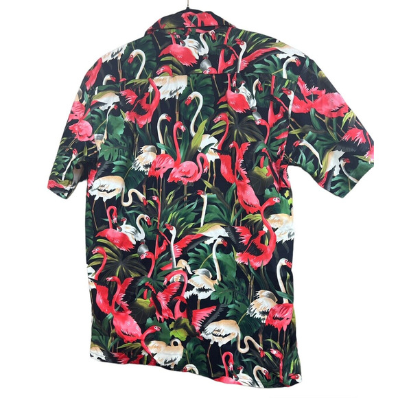 Max Boxxer‎ Men’s Medium Hawaiian Shirt Flamingo Print Short Sleeve Vacation Top - Picture 2 of 4